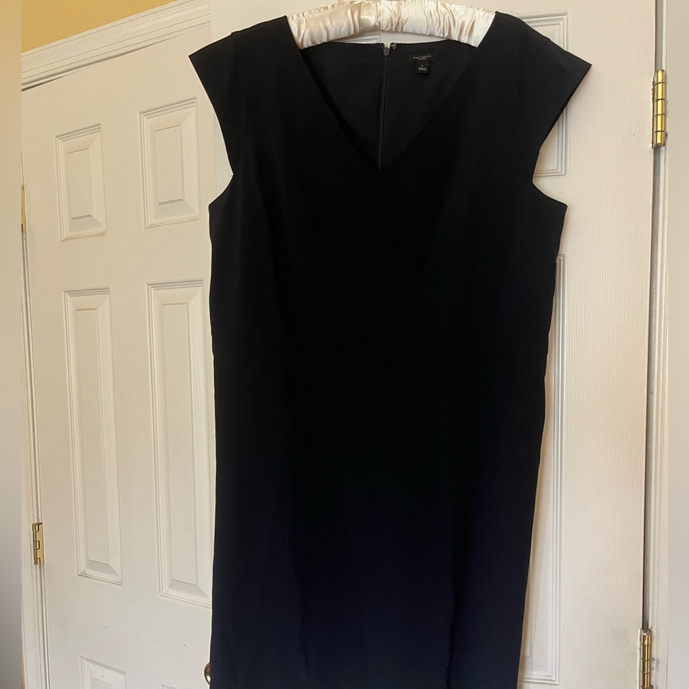 Ann Taylor navy blue Dress size 16 w cap sleeves princess seams and V-neck lined